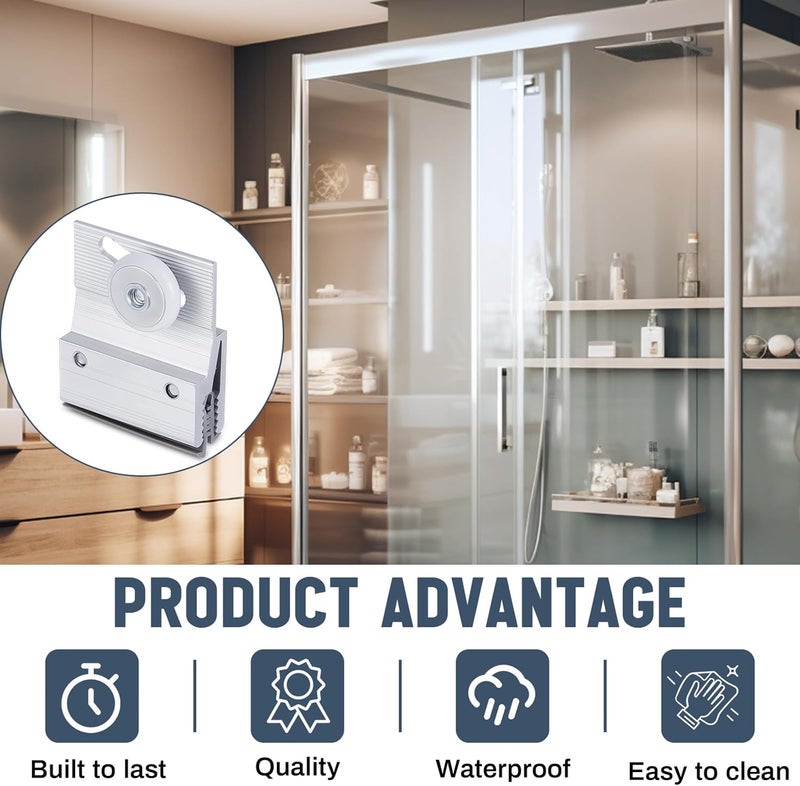 Yaocom 2 Pcs M 6145 Frameless Shower Door Roller Top Bracket Roller Assembly 3/4 in Round Plastic Wheel Shower Door Replacement Part Ball Bearing, Extruded Aluminum, Chrome Finish, Fit 3/16 in Glass - Image 5